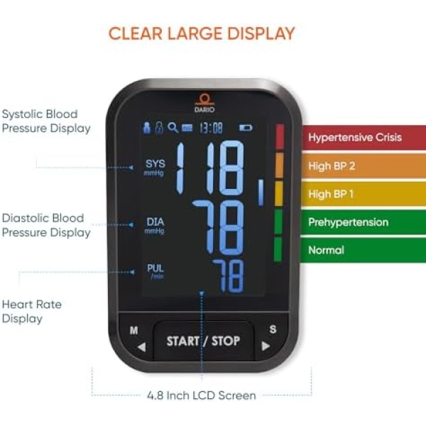 Dario Blood Pressure Monitor for Home Use Gen2 Automatic Machine, LCD Backlit - Image 4