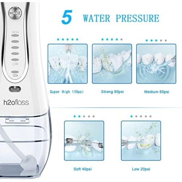 H2ofloss Water Flosser Portable Dental Oral Irrigator with 5 Modes, 6 - Image 2