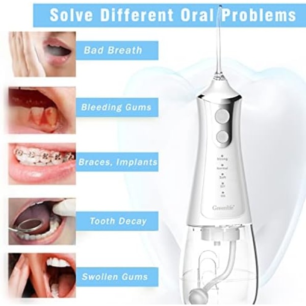 GreenLife Cordless Water Flosser for Teeth Cleaning, Large Tank Dental Plaque - Image 2