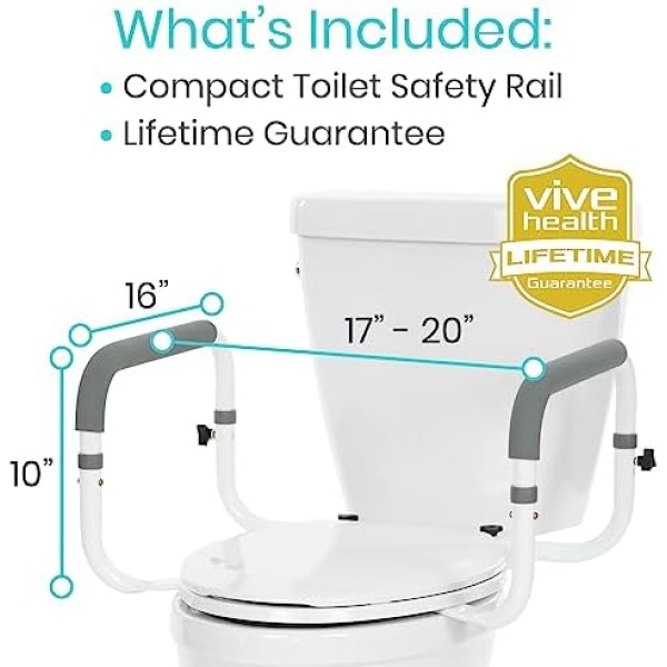 Vive Toilet Safety Rail - Adjustable Grab Bar - Compact Support Frame - Image 6
