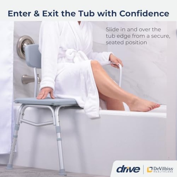 Drive Medical 12011KD-1 Tub Transfer Bench For Bathtub, Height Adjustable Shower - Image 2