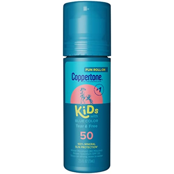 Coppertone Kids Roll-On Sunscreen with Blue Color, Zinc Oxide Sunscreen Lotion