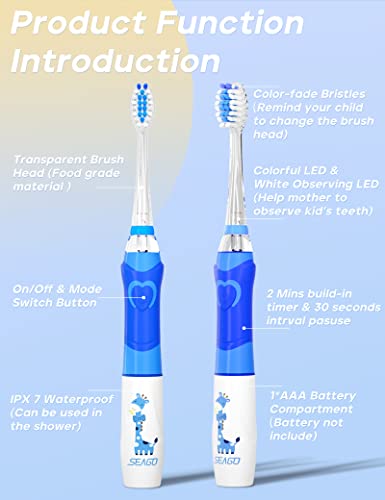 SEAGO Light Up Toothbrush for Kids, Kids Battery Toothbrushes - Image 7