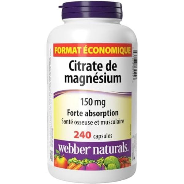 Webber Naturals Magnesium Citrate 150 mg, 240 Capsules, High Absorption Mineral - Image 2