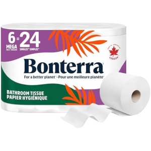 Bonterra Responsible Sourced 3 Ply Toilet Paper, Soft, Strong, and Plastic-Free