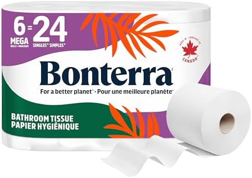 Bonterra Responsible Sourced 3 Ply Toilet Paper, Soft, Strong, and Plastic-Free