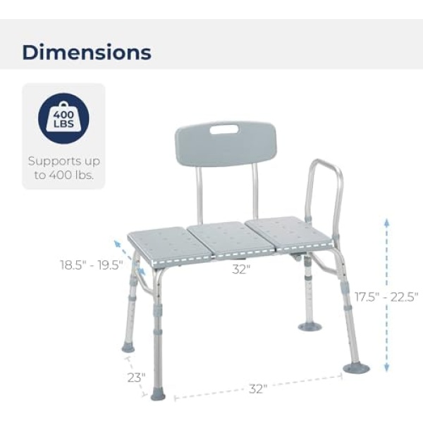 Drive Medical 12011KD-1 Tub Transfer Bench For Bathtub, Height Adjustable Shower - Image 7