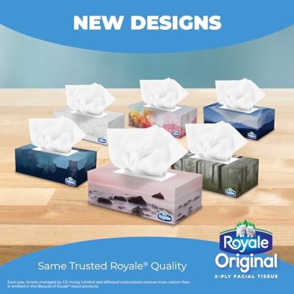 Royale Original 2 Ply Facial Tissue, Soft & Strong, 6 Tissue Boxes, 126 Tissues - Image 4