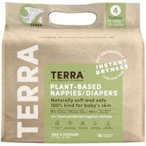 Terra Size 4 Diapers: 85% Plant-Based Diapers, Ultra-Soft & Chemical-Free for
