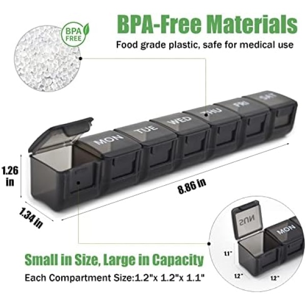 2 Pack Weekly Pill Organizer, Large 7 Day Pill Case, Daily Vitamin Case Medicine - Image 2