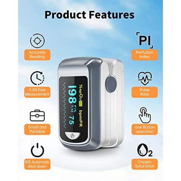 Fingertip Pulse Oximeter Blood Oxygen Saturation Monitor Pulse Ox, Heart Rate - Image 5