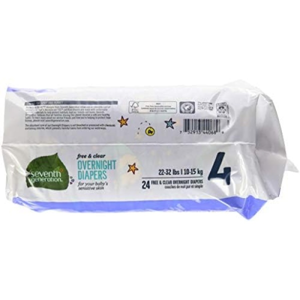 Seventh Generation Baby Overnight Diapers, Free & Clear, Stage 4, 22-32lbs, 24 - Image 4