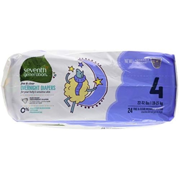 Seventh Generation Baby Overnight Diapers, Free & Clear, Stage 4, 22-32lbs, 24 - Image 3