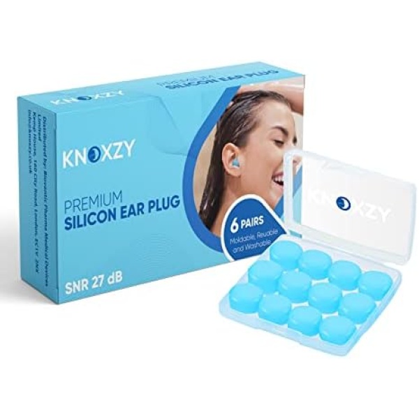 Knoxzy Silicone Ear Plugs for Sleeping Re-Usable Waterproof Noise Cancelling