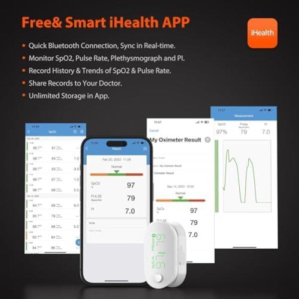 iHealth AIR Rechargeable Fingertip Pulse Oximeter, Blood Oxygen Saturation - Image 5