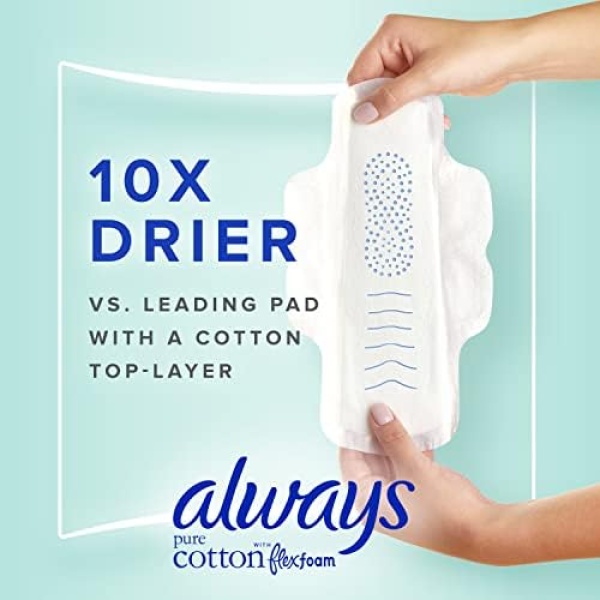 Always Pure Cotton Feminine Pads for Women, Size 2, Heavy Flow - Image 4