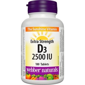Webber Naturals Vitamin D3 2500 IU Extra Strength, 180 Tablets, For Healthy