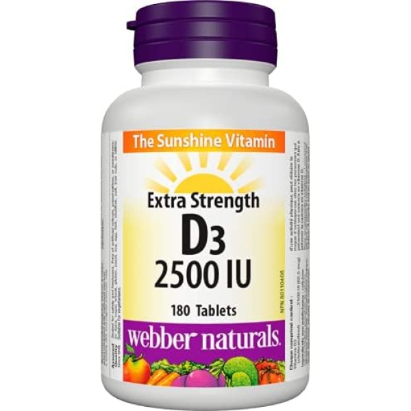 Webber Naturals Vitamin D3 2500 IU Extra Strength, 180 Tablets, For Healthy