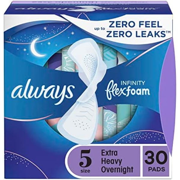 Always Infinity Feminine Pads for Women, Size 5 Extra Heavy Overnight