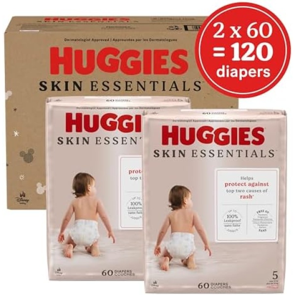 Huggies Size 5 Diapers, Skin Essentials Baby Diapers, Size 5 (27+ lbs), 120 - Image 2