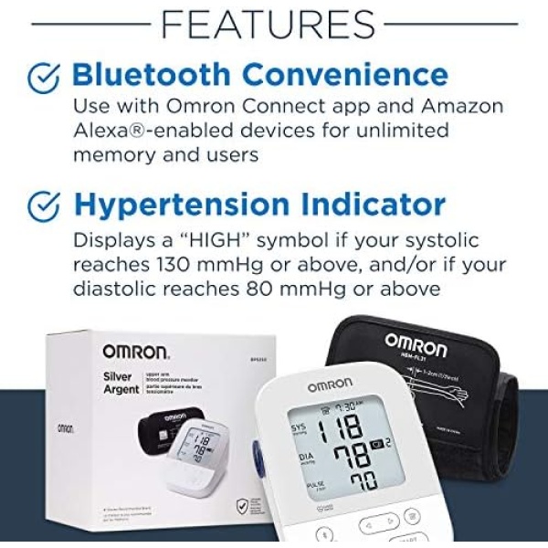OMRON Silver Blood Pressure Monitor, Upper Arm Cuff, Digital Bluetooth Blood - Image 2