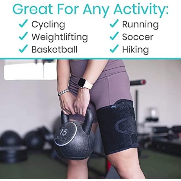 Vive Thigh Brace - Hamstring Quad Wrap - Adjustable Compression Sleeve Support - Image 5