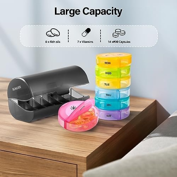 Weekly Pill Organizer 7 Day 2 Times a Day, Sukuos Large Daily Pill Cases - Image 6