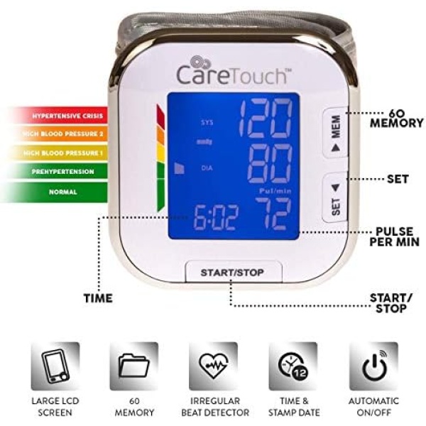 Care Touch Digital Wrist Blood Pressure Monitor for Adults Size 5.5-8.5" for - Image 2