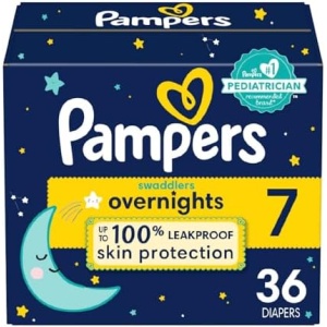 Pampers Swaddlers Overnights Diapers - Size 7, 36 Count, Disposable Baby Diapers