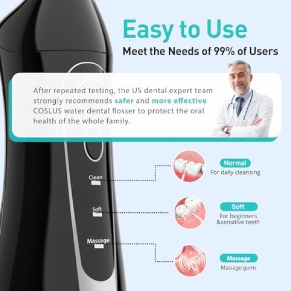 Water Dental Flosser Picks for Teeth: COSLUS 300ML Professional Water Irrigador - Image 3