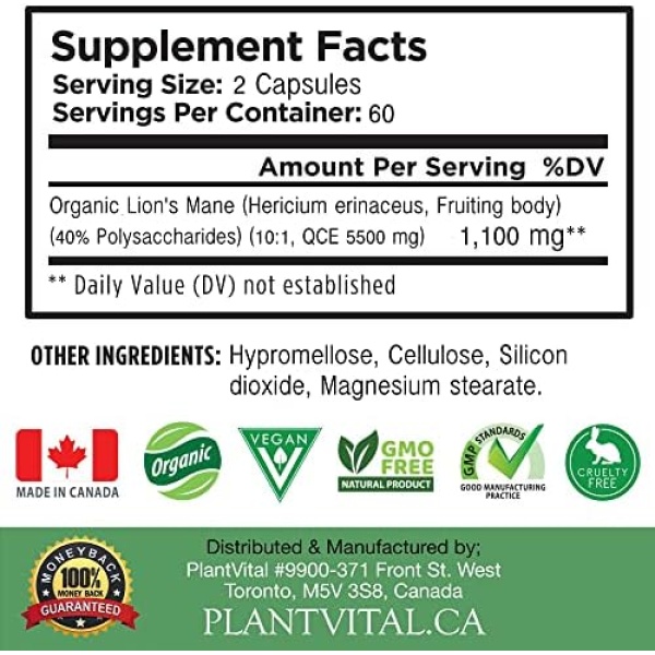 PlantVital Lions Mane Supplement - Lions Mane Mushroom Capsules- Lion Mane - Image 7