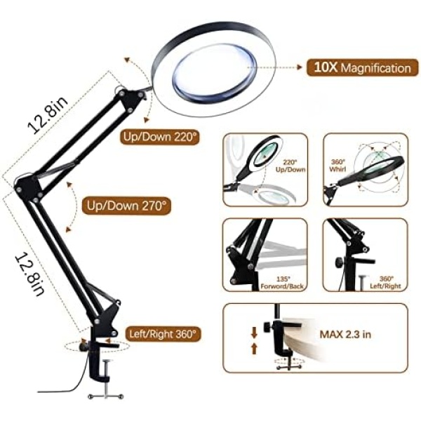 10X Lighted Magnifying Glass Lamp with 3 Color Modes, 72 LEDs and Real Glass - Image 4