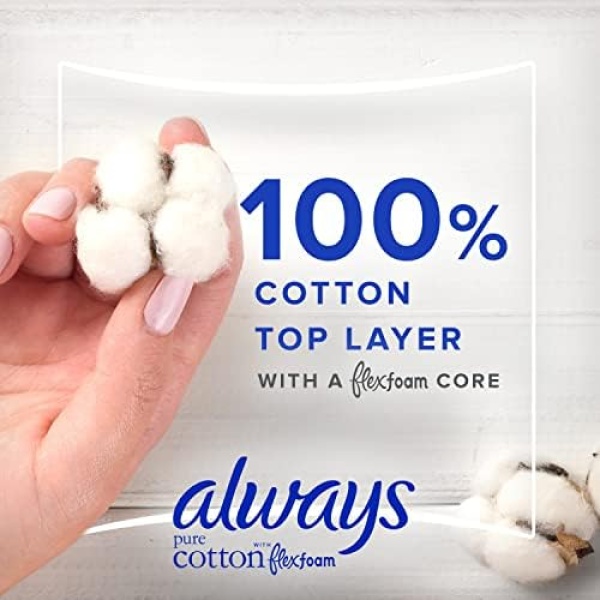 Always Pure Cotton Feminine Pads for Women, Size 2, Heavy Flow - Image 3