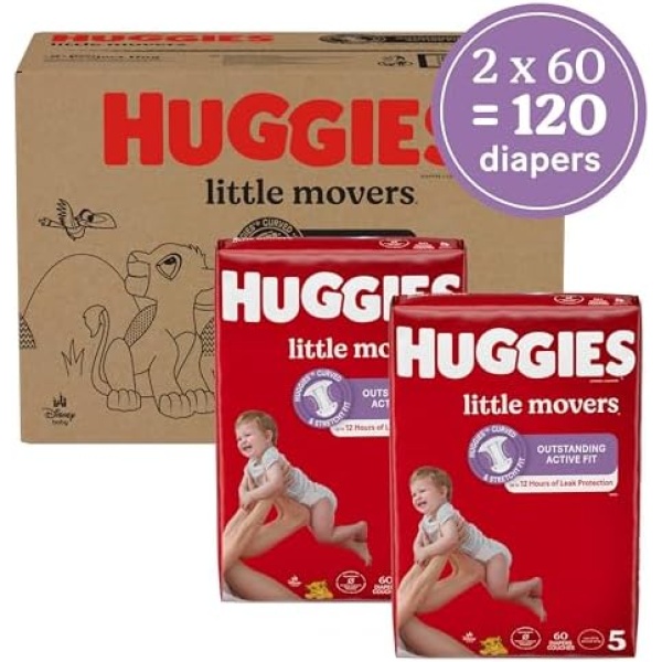 Huggies Size 5 Diapers, Little Movers Baby Diapers, Size 5 (27+ lbs), 120 Count - Image 2