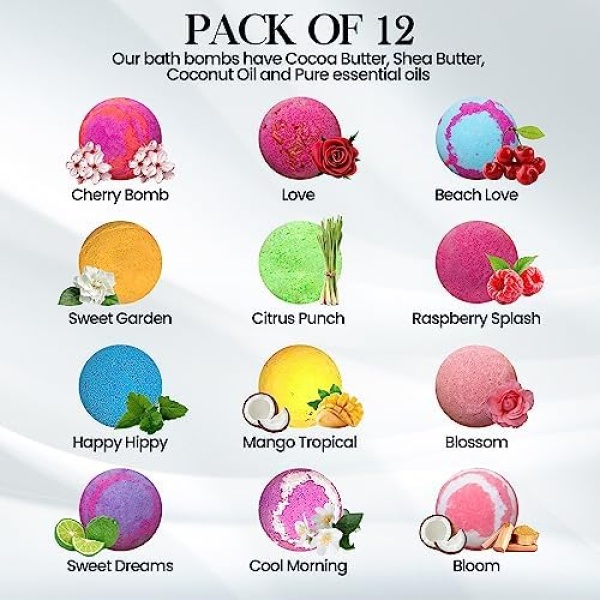 Love Insignia Bath Bombs for Women Relaxing – 12 Pcs Natural Bath Bomb Gift Set - Image 2