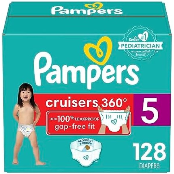Pampers Cruisers 360 Diapers - Size 5, One Month Supply (128 Count), Pull-On