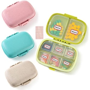 4 Pack Pill Organizer, Daily Pill Case with Label, 8 Compartment Travel Pill Box