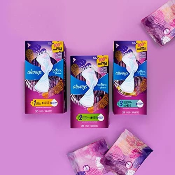 Always Radiant Feminine Pads for Women, Size 2 Heavy, with wings, scented - Image 7