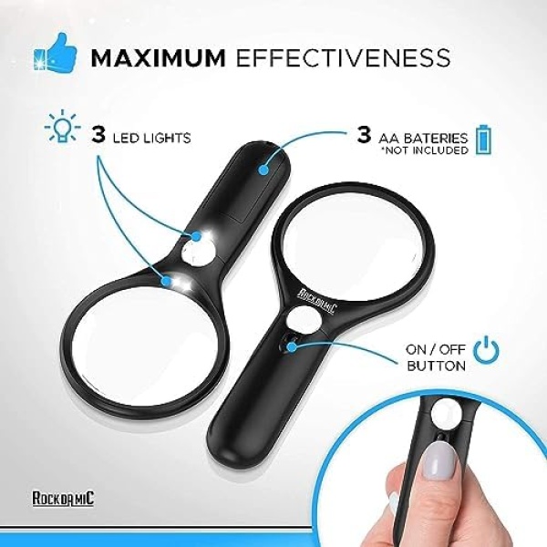 Professional Magnifying Glass with Light (3X / 45x) Large Lighted Handheld Glass - Image 6