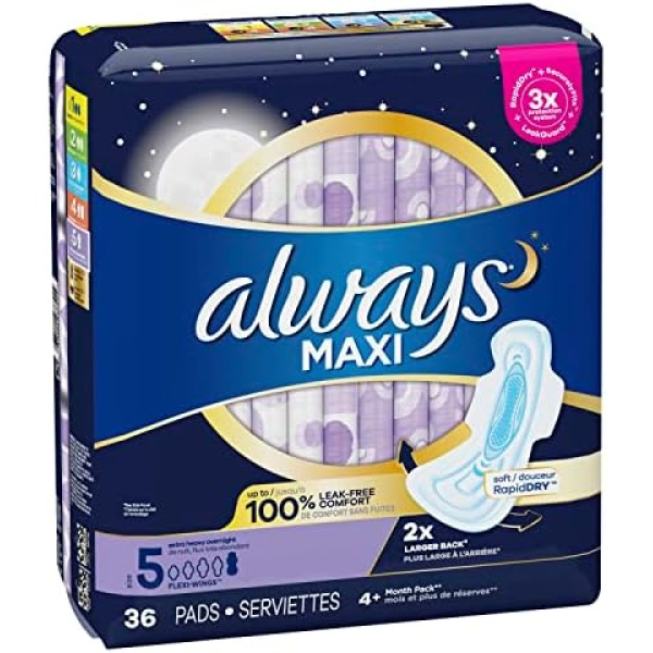 Always Maxi Feminine Pads for Women, Size 5 Extra Heavy Overnight Absorbency - Image 2
