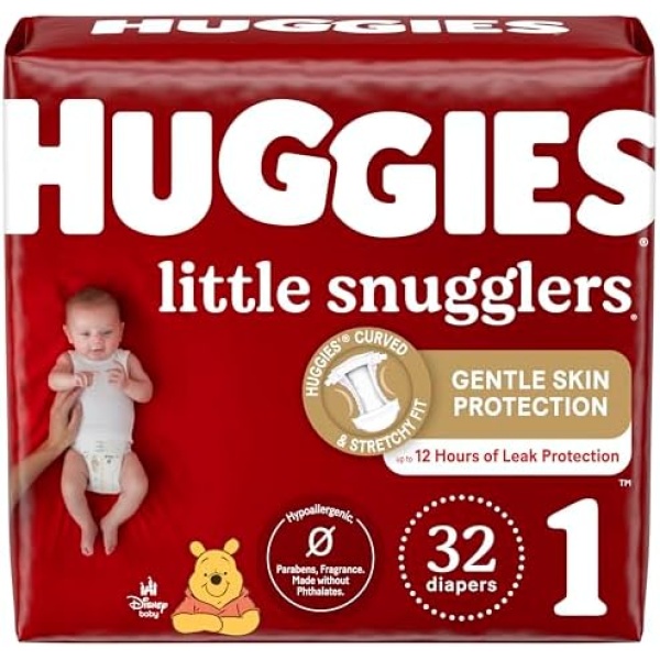 Huggies Size 1 Diapers, Little Snugglers Newborn Diapers, Size 1 (8-14 lbs), 32