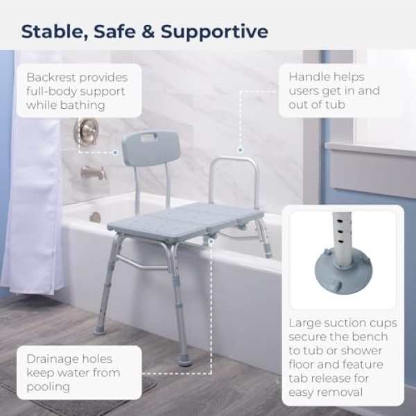 Drive Medical 12011KD-1 Tub Transfer Bench For Bathtub, Height Adjustable Shower - Image 3