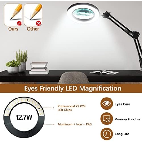 10X Lighted Magnifying Glass Lamp with 3 Color Modes, 72 LEDs and Real Glass - Image 5