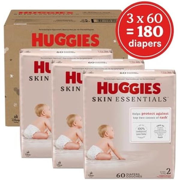 Huggies Size 2 Diapers, Skin Essentials Baby Diapers, Size 2 (12-18 lbs), 180 - Image 2