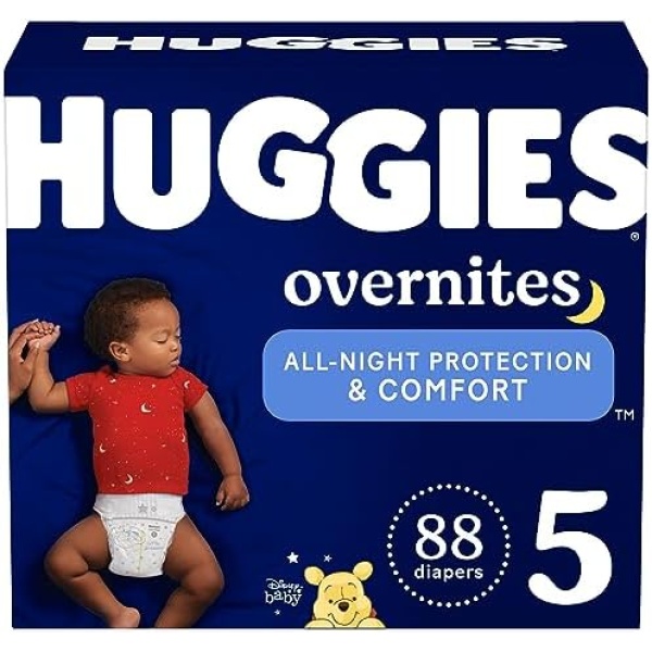 Huggies Size 5 Overnites Baby Diapers: Overnight Diapers, Size 5 (27+ lbs), 88