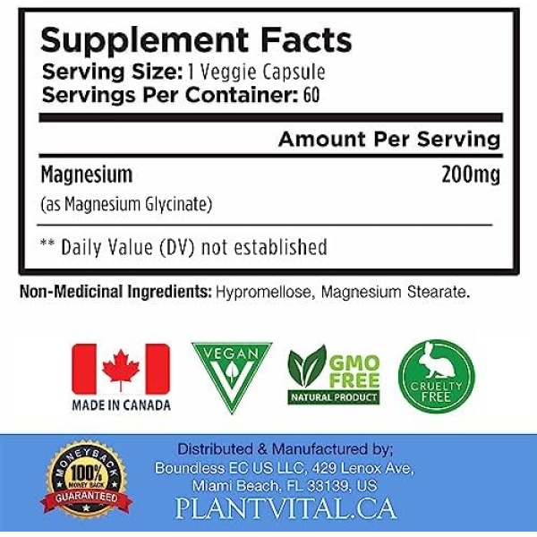 PlantVital Magnesium Bisglycinate 200mg Capsules -Magnesium Supplement - Image 6