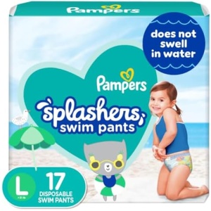 Pampers Splashers Swim Diapers - Size L, 17 Count, Gap-Free Disposable Baby Swim