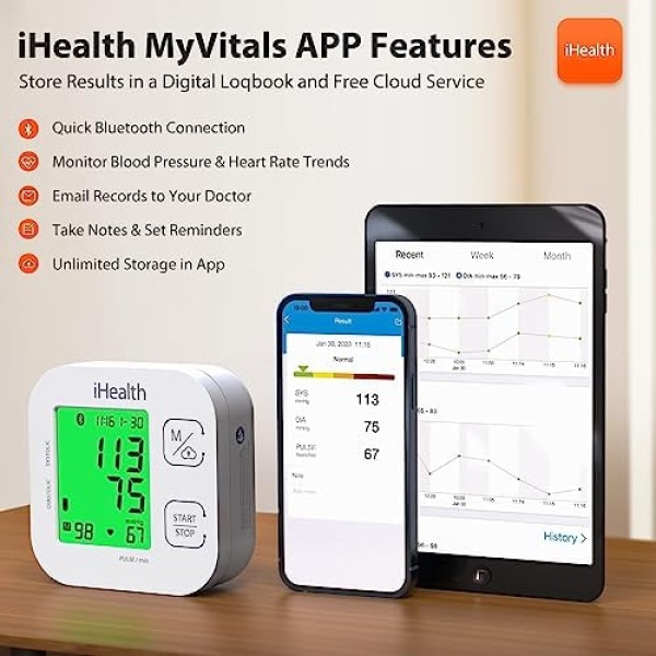 iHealth Track Smart Upper Arm Blood Pressure Monitor with Wide Range Cuff That - Image 4