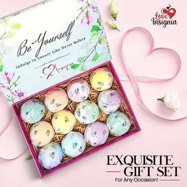Love Insignia Bath Bombs for Women Relaxing – 12 Pcs Natural Bath Bomb Gift Set - Image 6