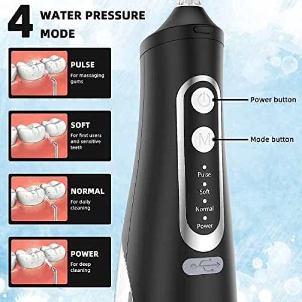Water Flosser for Teeth Cleaner Rechargeable Oral Irrigator 4 Modes 310ML IPX7 - Image 3